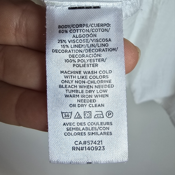 LOFT White Black Linen Blend Embroidered Peplum Flutter Sleeve Shirt SZ Large - Picture 10 of 12